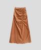 Peulmo Corduroy Shirred Long Skirt [Brown]