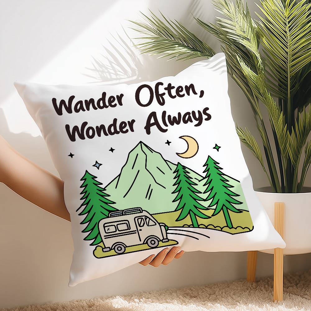 Happy Camper Pillow Case Short Plush Print Cushion Cover Square Throw Pillow Covers Sofa Home Decor