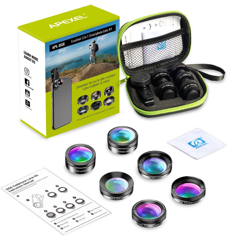 Universal 6-in-1 Mobile Lens Set: Fisheye, Wide-angle, Macro, Telephoto, Polarizing, Starlight.