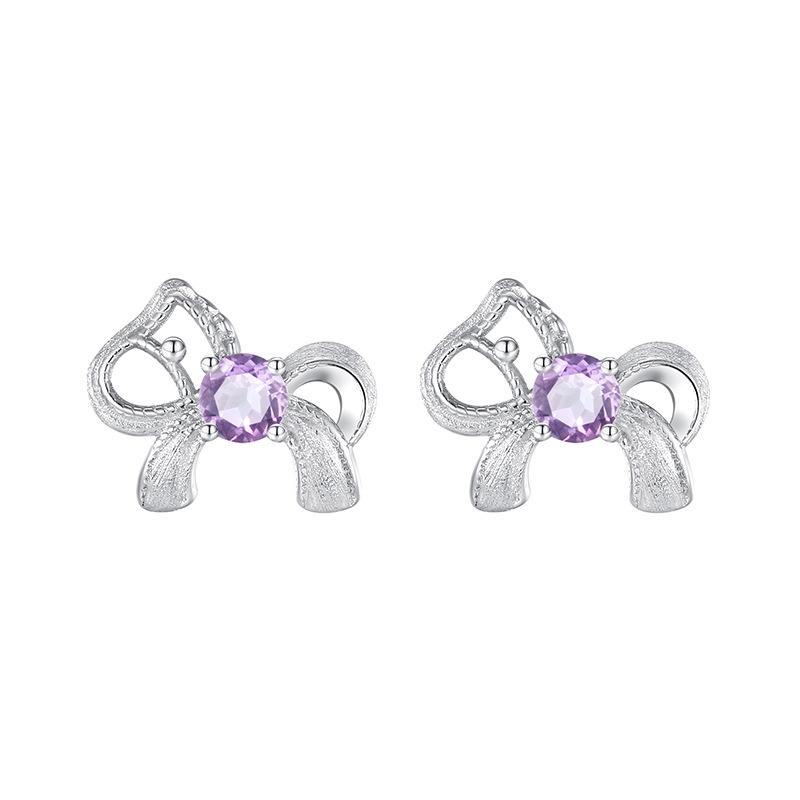 

S925 Sterling Silver Bow Stud Earrings Natural Olivine/Topaz/Crystal Inlaid Jewelry for Women 925 silver