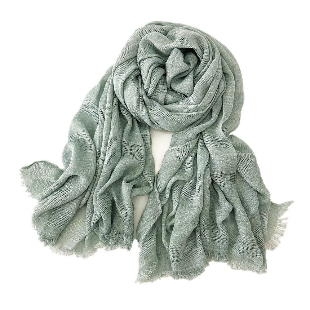 Women's Cotton Scarf Winter Solid Color Jacquard Hollow Literary Style Warm Scarf
