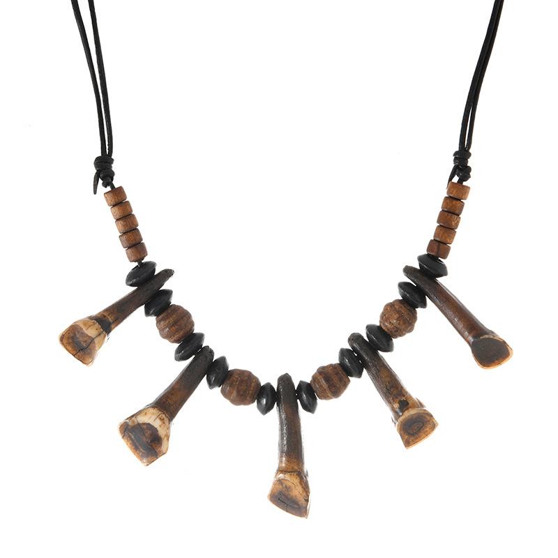 Handwoven dog tooth necklace retro horse tooth pendant Tibetan men's and women's personalized collarbone chain with jewelry