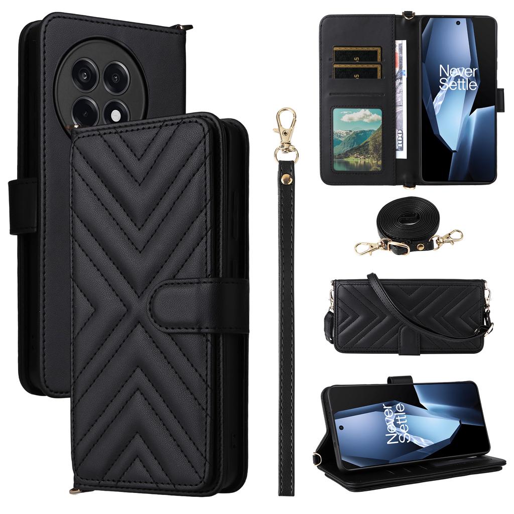 Wallet Phone Case for OnePlus Ace 5 5G/Ace 5 Pro 5G/13R 5G Leather Phone Cover with Shoulder/Wrist Strap