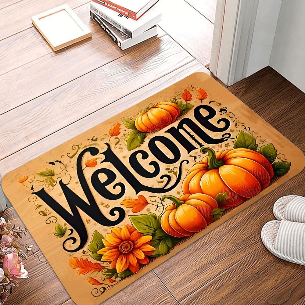 Thanksgiving Pumpkin Welcome Mat Non-Slip Machine Washable Carpet Doormat for Living Room Bedroom Kitchen Indoor/Outdoor Rug
