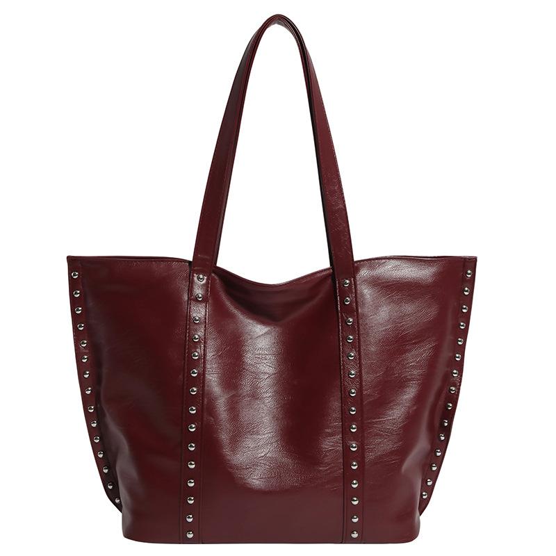 Popular Large-capacity Bag, Retro Rivet Tote Bag, Fashionable Single-shoulder Underarm Bag