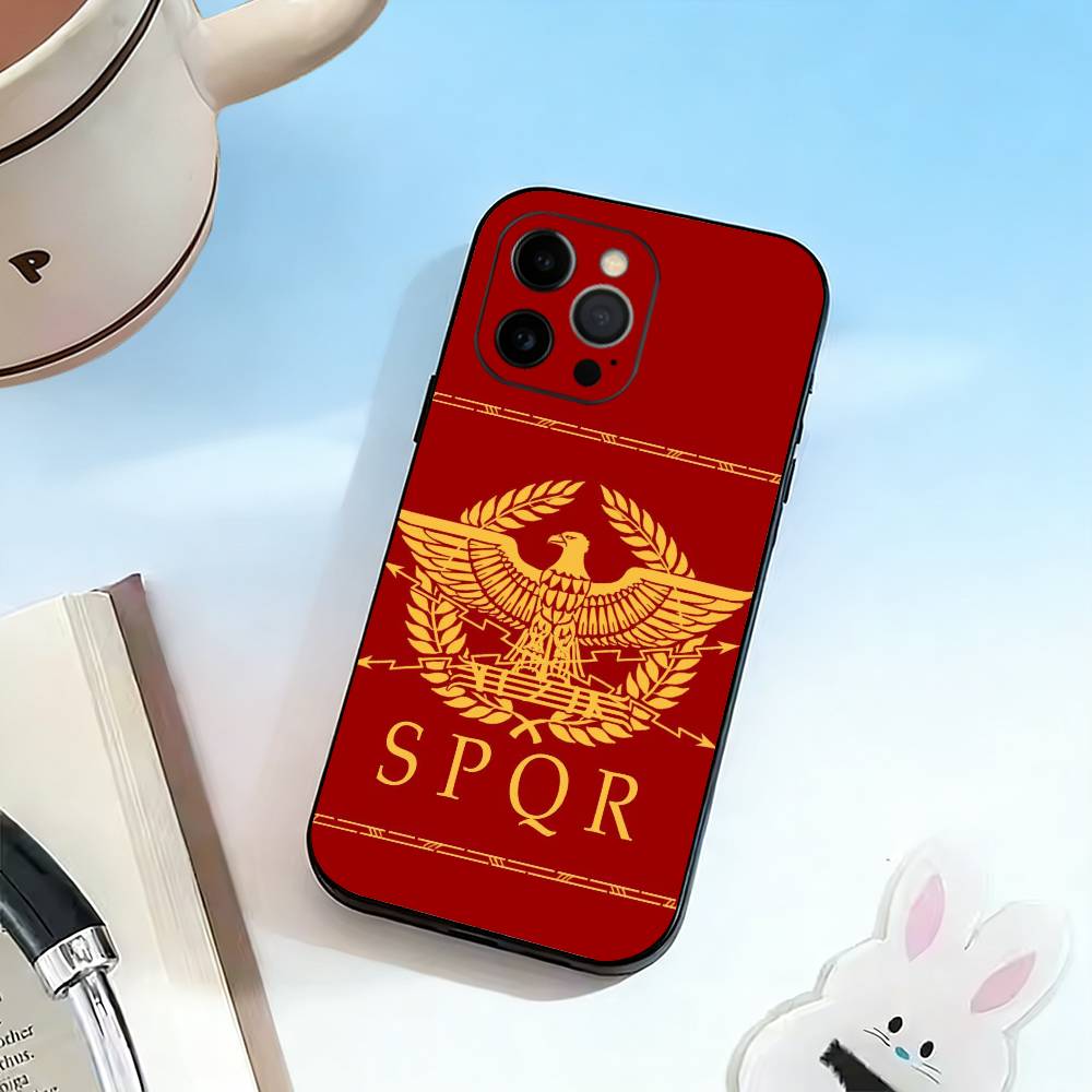 SPQR R-Roman Empire SPQR Phone Case For iPhone 17,16,15,14,13,12,11 Plus,Pro Max,XS,Soft Silicone Black Cover