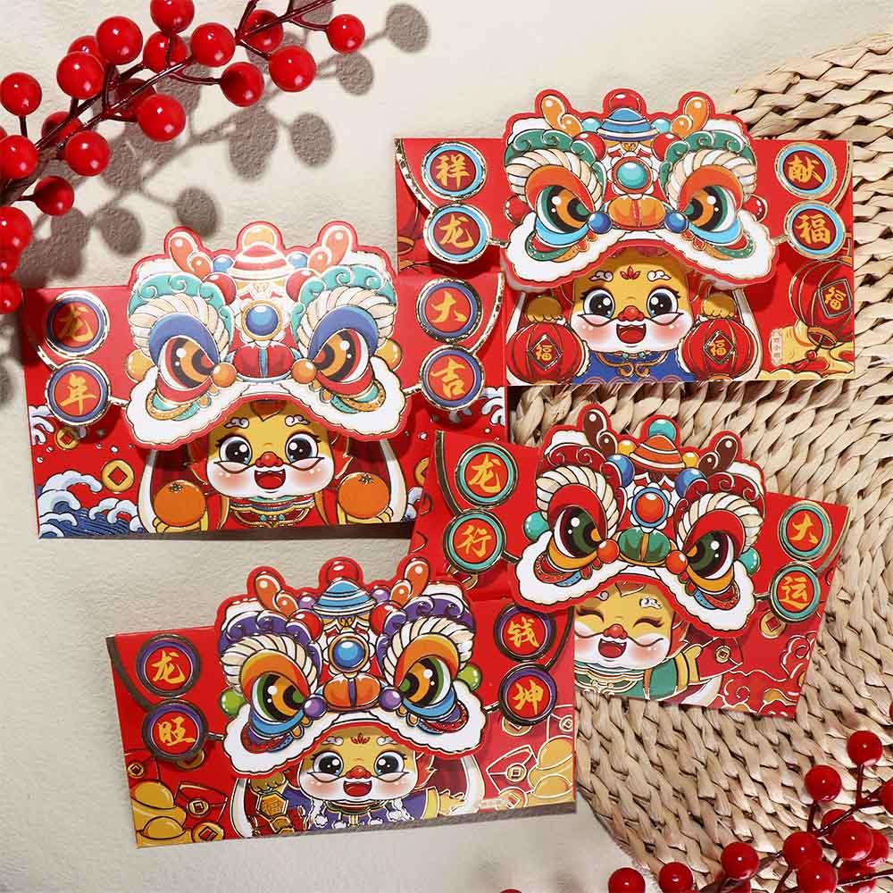 4pcs Chinese Style Dragon Year Red Envelope Lion Dance Lucky Money Pocket  Spring Festival
