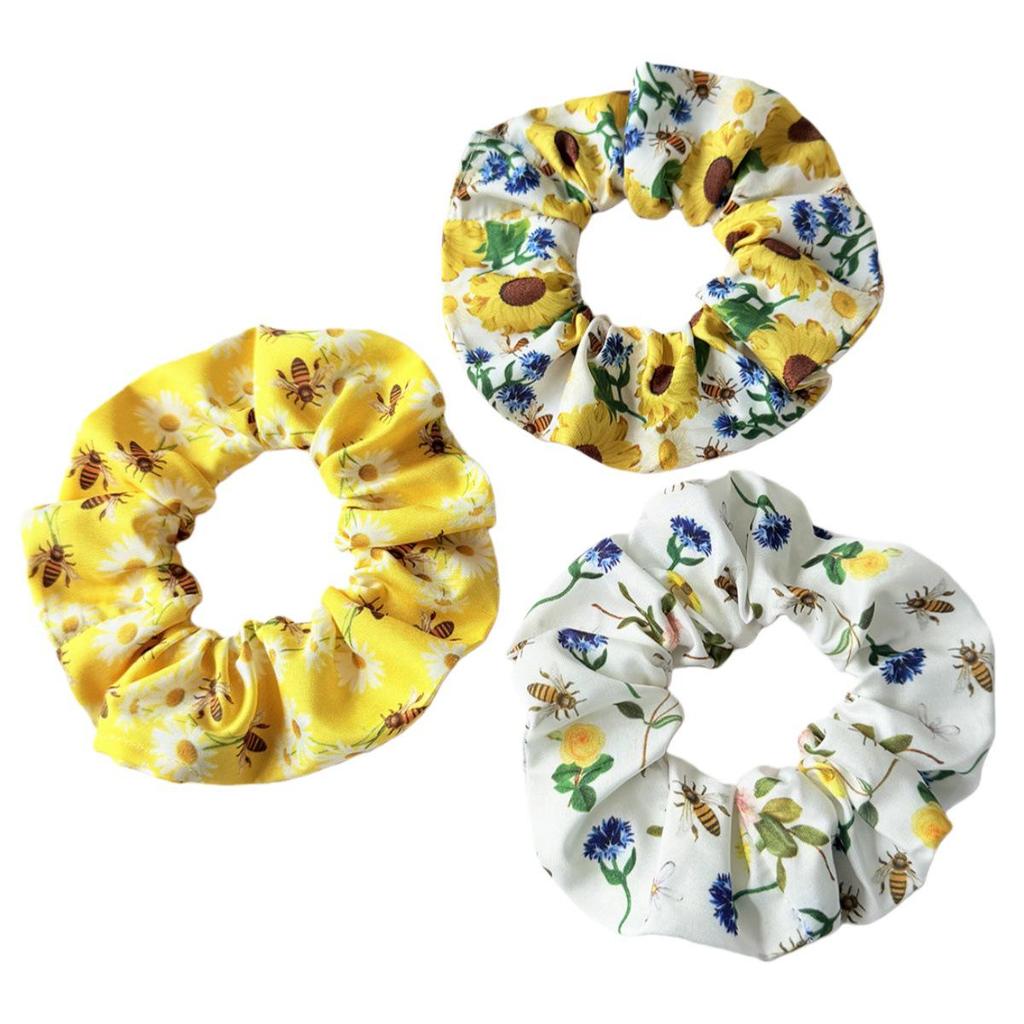Floral Bee Print Scrunchie: High-Elastic Hair Tie for Women