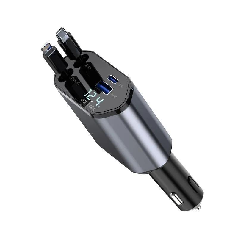 120W Super Fast Charging Car Charger Universal Scalable 4 in 1 Type-C Adapter for Multiple Devices Retractable Car Charger