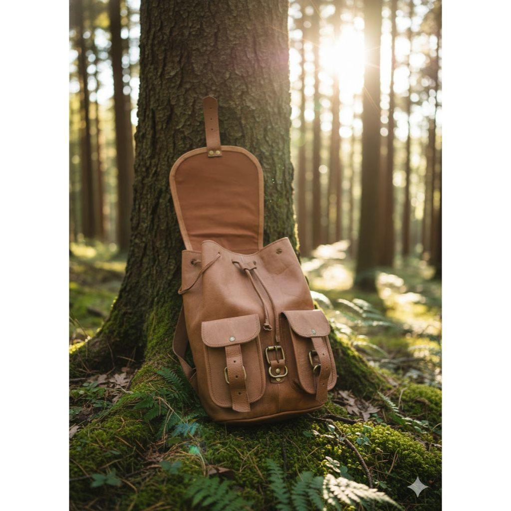 Damen-Rucksack aus echtem braunem Leder, handgefertigte Reiserucksack-Umhängetasche