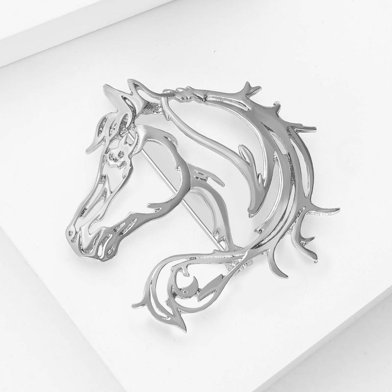 Simple Hollow Horse Brooch For Women Men Personality Alloy Smooth Animal Pin Brooch  Clothing Jewelry Accessories Gift