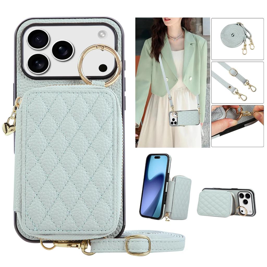 Leather Crossbody Lanyard Phone Case for IPhone 17 Air 16 15 14 13 12 11 Pro Max XS XR 8 7 Plus with Card Holder Zipper Wallet