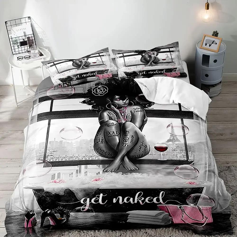 African American Black Duvet Set Three-Piece Soft Bedding Set With Pillowcase