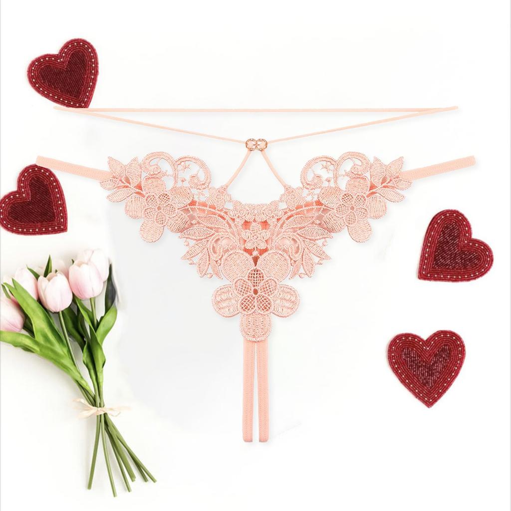 Hipster Women Embroidered Crotchless G-String Double Straps Hollow Out See-Through Sexy Lingerie Women Temptation Underpants