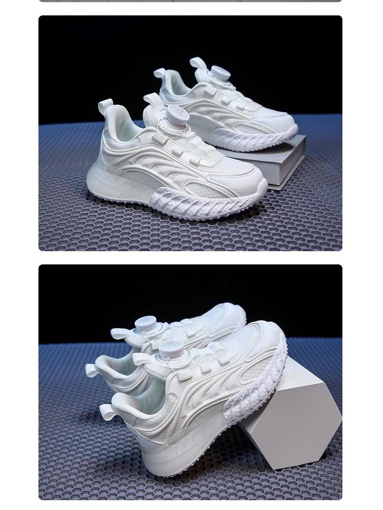 2025 Kids' Sneakers: White Non-Slip Breathable Shoes with Rotating Buckle for Boys and Girls