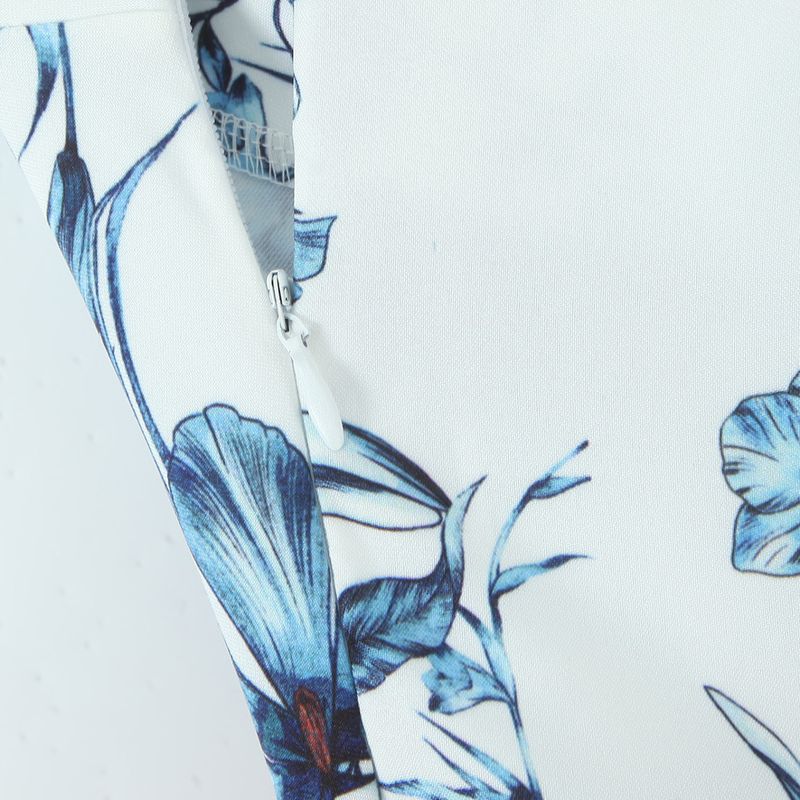 Kaslead New Arrival Women's Clothing Fashion Style Fashion Minimalist Flower Print Hanging Collar Dress 0085131