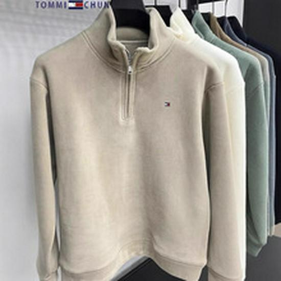 Autentyczny męski sweter Tommy z kaszmiru, z długim rękawem - Jednolity kolor, Haftowany, Kołnierz, Duży rozmiar, Uniwersalna dzianinowa baza.