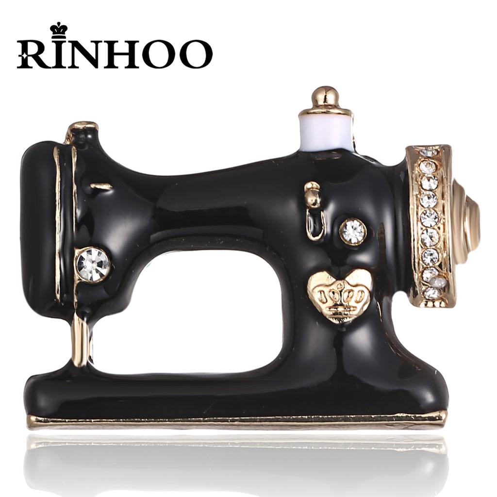 Rinhoo Vintage Black Enamel Sewing Machine Brooches For Women Fashion Shoes Scissor Comb Shaped Lapel Pins Suit Decoration Badge