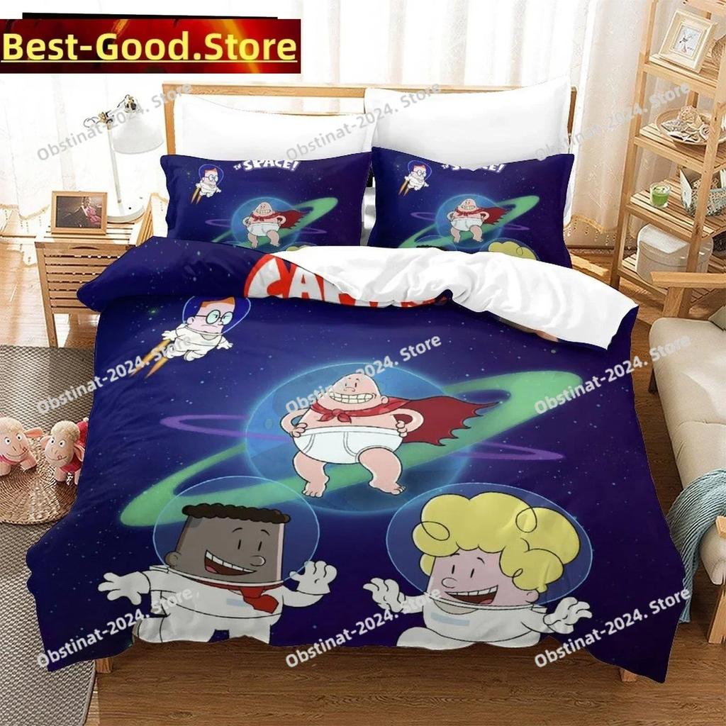 Fashion Cartoon Kawaii Captain Underpants Bedding Set Printed Comforter Quilt Bed Cover Pillow Case 3 Pieces Set Kids Adult Size