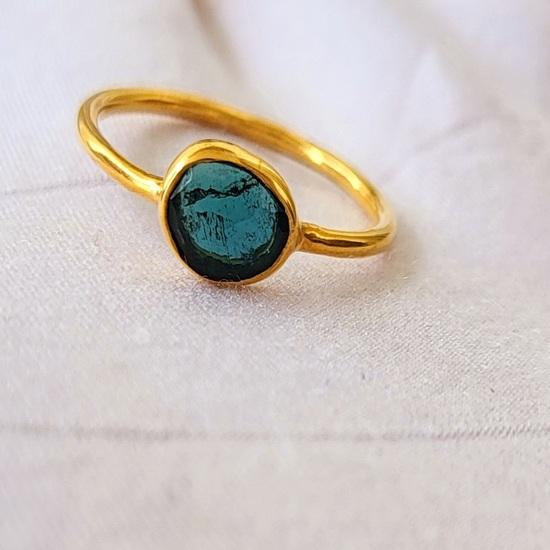 Natural Indicolite Tourmaline Gold Plated 925 Sterling Silver Ring SZ 8 US A 41