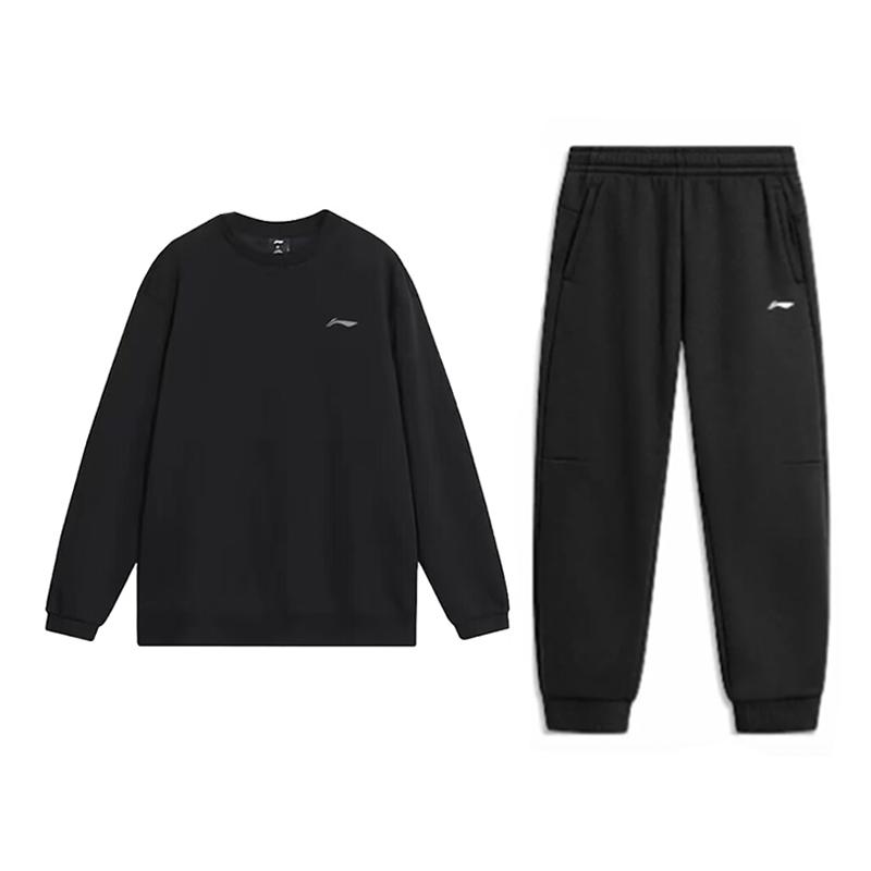 Li-Ning Solid Color Simple Loose Cotton Soft Comfortable Versatile Crew Neck Pullover Long Sleeve Sweatshirt Casual Sports Suit YTLV098-1-AKL73-6