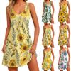Women's Casual Fashion V-neck Sleeveless Floral Print Side Pocket Dress