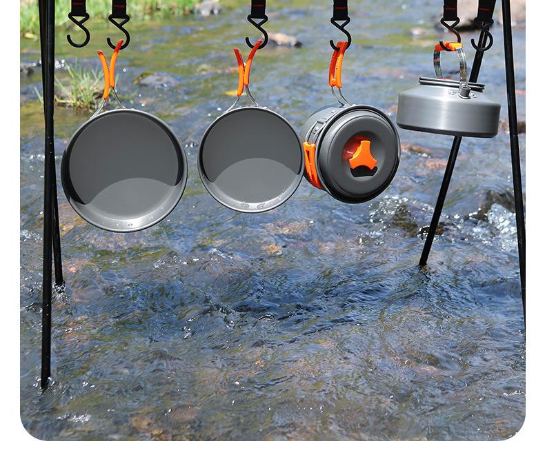 Outdoor Cookware Set DS311: 2-3 Person Portable Picnic Set with 1.1L Teapot and Tableware Accessories