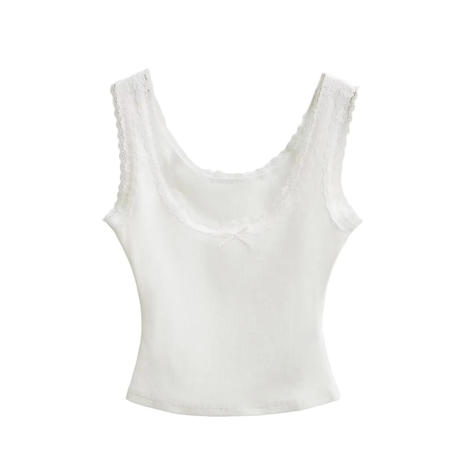 

Летняя кружевная майка с бантом без рукавов прилегающего силуэта для женщин Medium