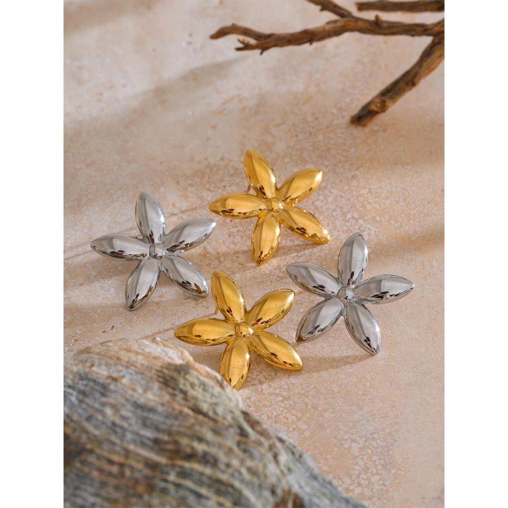 Eetit Trending Stainless Steel Metal Flower Stud Earrings for Women Prevent Allergy Metal Daily Summer Jewelry Accessories