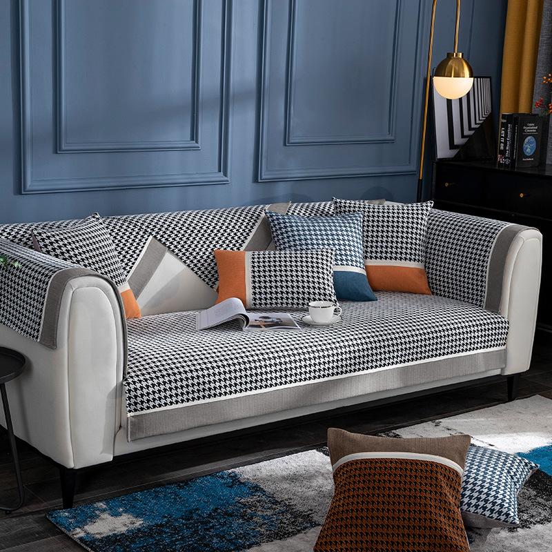 Perne de canapea din șenilă cu model modern și simplu de o mie de păsări, universale pentru patru sezoane, anti-alunecare, rezistente la praf, husă de protecție pentru canapea, pânză, prosop