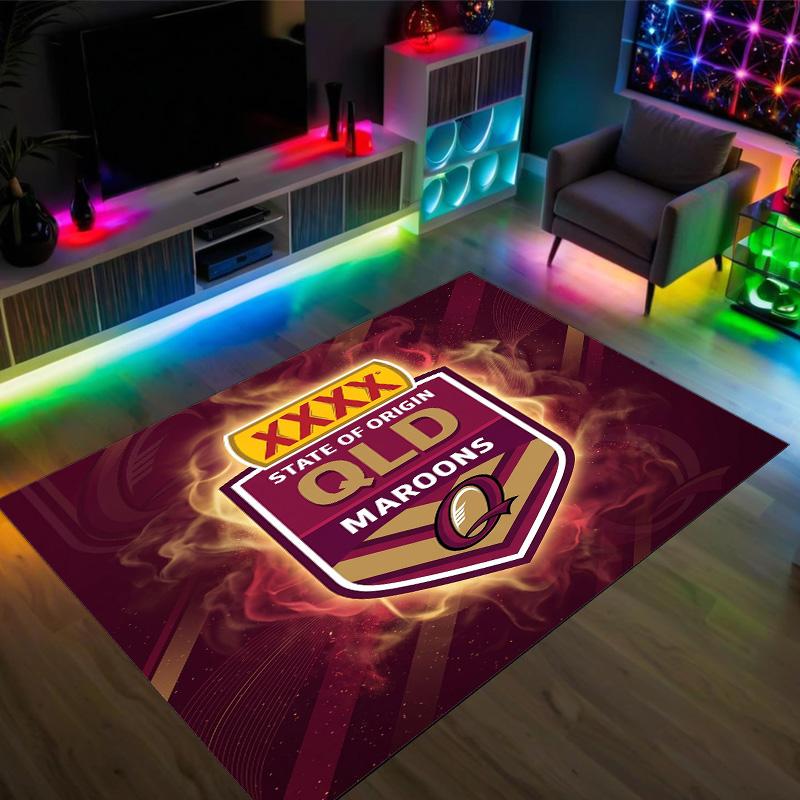 Queensland Maroons Design Crystal Velvet Carpet Cozy Non?Slip Printed Rug For Bedroom Living Room Entrance