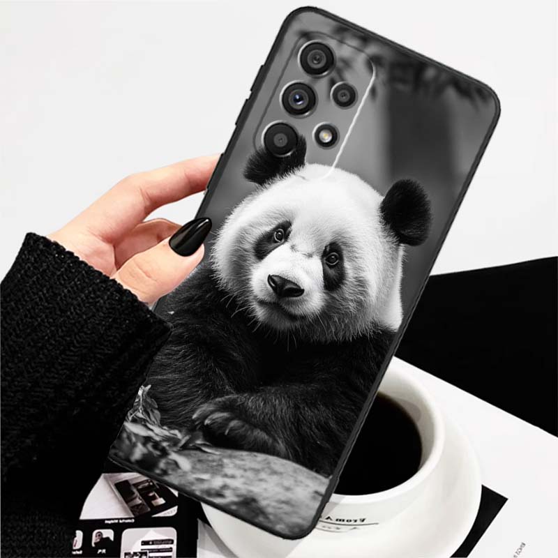 Cartoon Anime Panda Cute Phone Case For Samsung A73 A72 A71 A55 A54 A53 A52 A51 A13 A22 A16 A15 A12 A14 A26 A07 5G Black