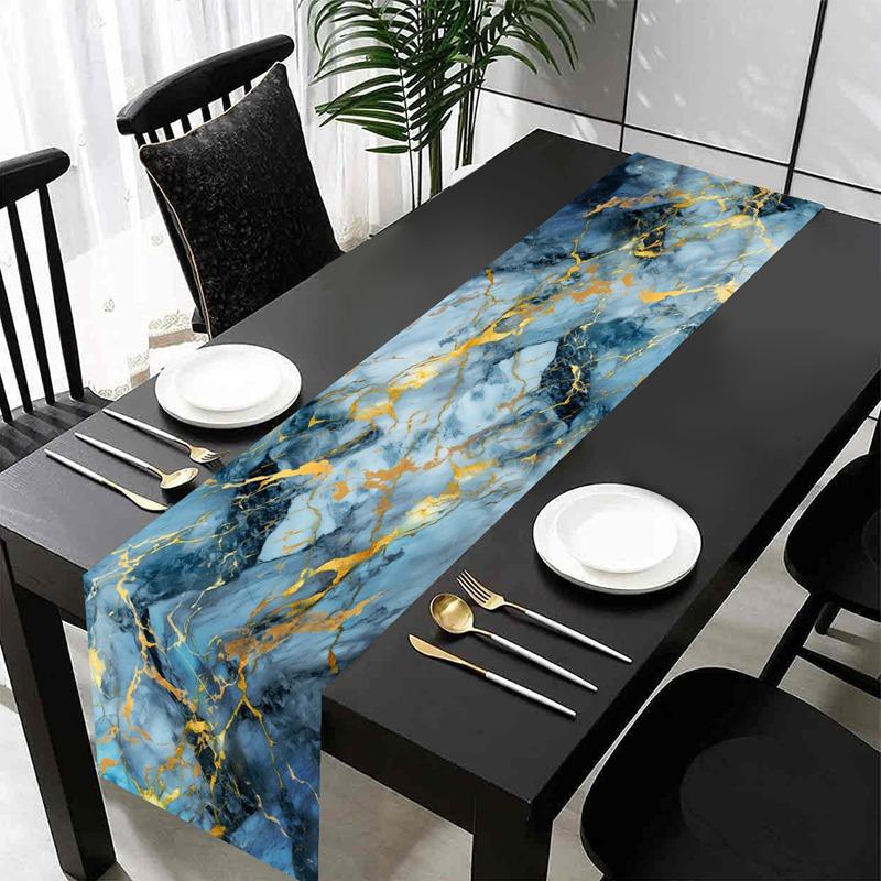 Marble Texture Table Runner White Gray Gold Table Flag,Texture Table Cover for Kitchen Coffee/Dining/Sofa Table Home Decor