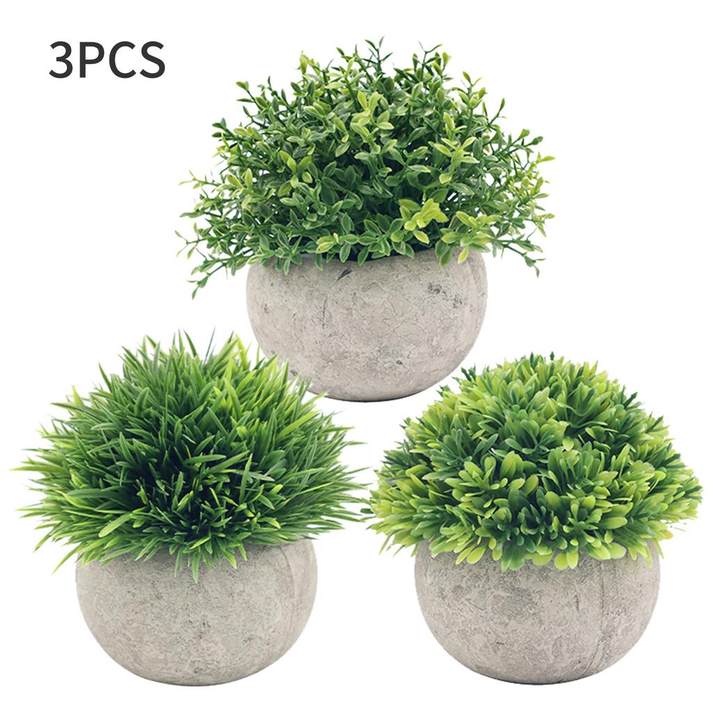 3 Pack Mini Artificial Plants Fake Green Grass Pot Artificial Simulation Plants Sets for Home Kitchen Garden Office