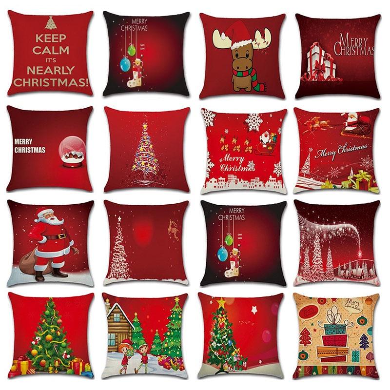 Merry Christmas Cotton Linen Pillow Case Cushion Cover Festive Home Decoration