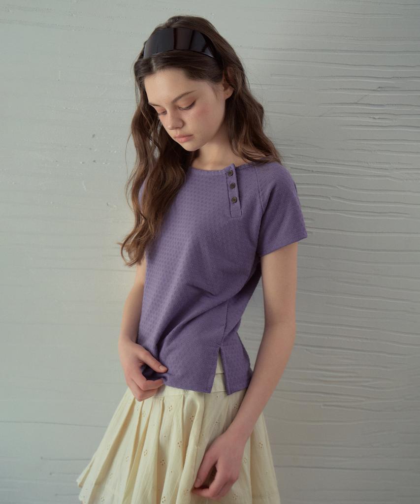 Aueonoseuteljia Jacquard Button Half T-Shirt_Vintage Purple(Ob6Tp15)