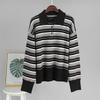 Autumn American Retro Striped Sweater Women's Collar Knit T-shirt Slimming Design Office Versatile Knitted Undercoat Top