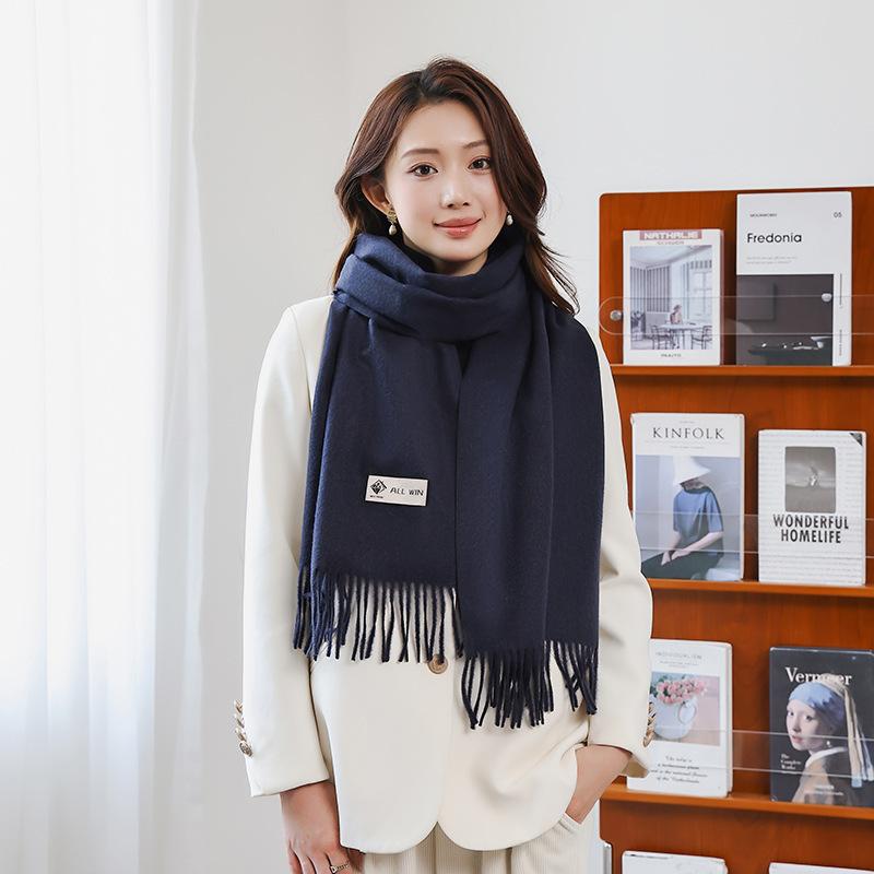 Wool Scarf for Women in Winter New Style Cashmere Scarf Versatile  Thickened  Warm and Solid Color Scarf