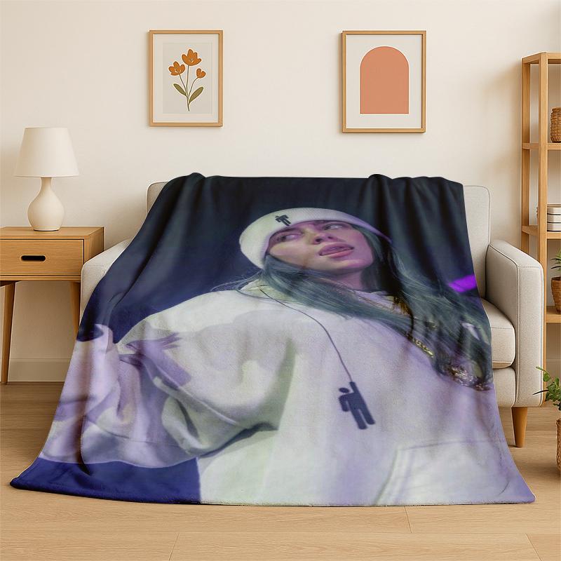 3D Billie Eilish Singer Star Flannel Blanket Soft Warm Throw Blanket for Bedroom Living Room Bed Travel Camping Picnic Gift 75X95CM