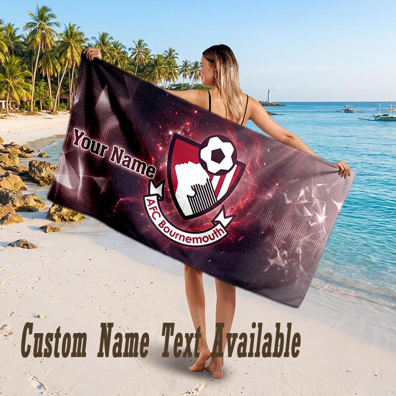 Bournemouth Football Design Beach Towel Custom Text Large Towel for Beach Vacation