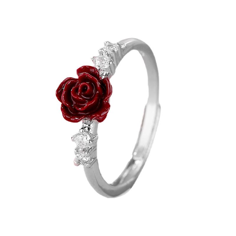 Red Rose Cinnabar Camellia Diamond Ring: Unique Birthday Gift for Girlfriend