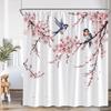 Japanese Style Shower Curtain Pink Cherry Blossom Floral White Crane Mountain Koi Carp Ink Scenery Modern Bathroom Curtain Decor