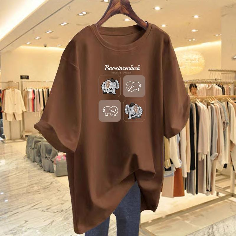 

Top Spring and summer new t-shirt women s summer top loose white cartoon letter printing medium and long bottoming shirt XXXL
