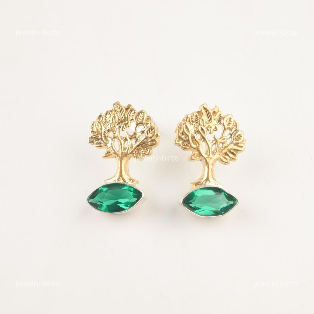 Green Emerald Gemstone Sterling Silver Engagement Sisters Gift Dangling Earrings EE-144-12