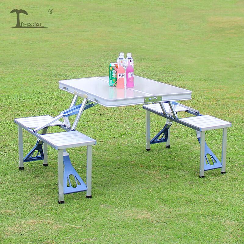 Tri-polar Outdoor Aluminum Integrated Folding Table and Chair Set