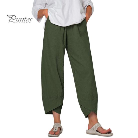 

Женские брюки с дышащей резинкой на талии в стиле ретро, этнические, однотонные, укороченные брюки, широкие повседневные брюки M армия зеленый