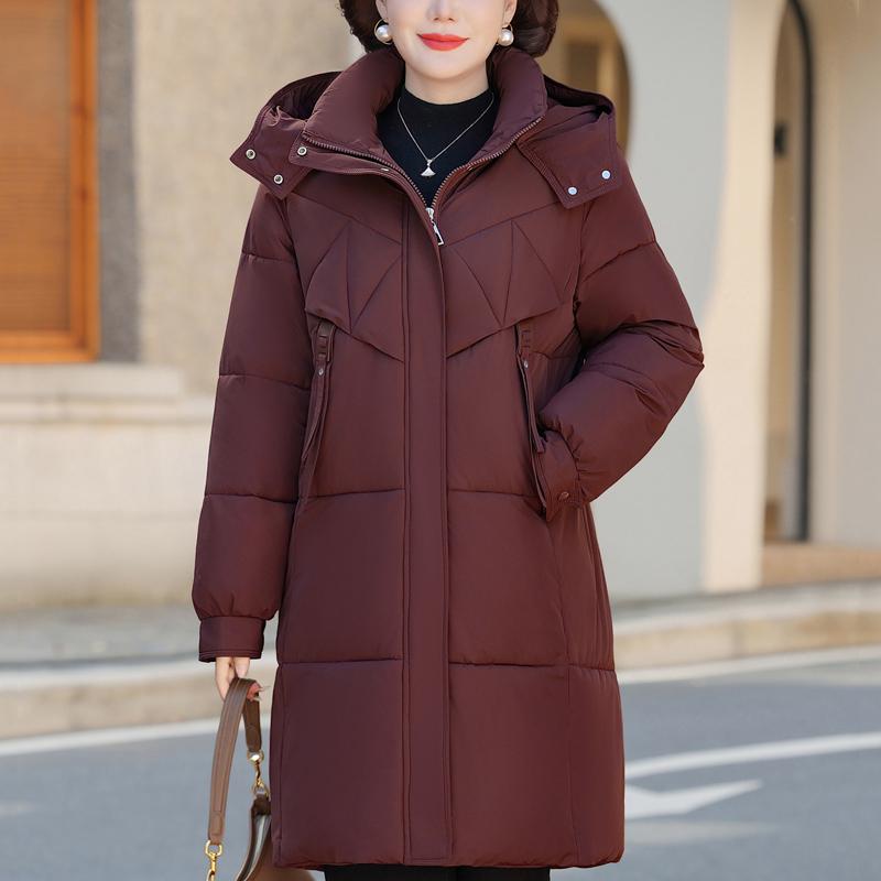 

Большой размер XL-4XL Пальто средней длины для женщин среднего возраста Зимние парки с капюшоном Повседневное теплое пальто Женские куртки 4XL вино красного