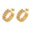 Trendy Geometric C-Shaped Gold Bead Earrings for Women – Fashionable Copper Design