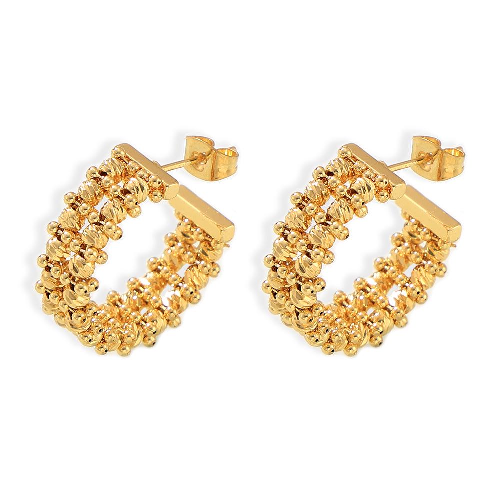 Trendy Geometric C-Shaped Gold Bead Earrings for Women – Fashionable Copper Design