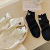 Spring Socks for Women Short Calf Black and White Mushroom Edge Solid Color Mid Calf Socks Embroidered All In One Machine Cotton Socks Thin Style